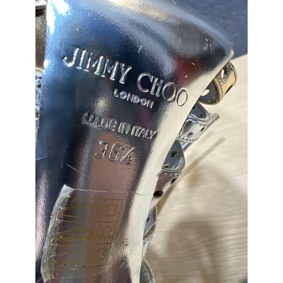 Jimmy Choo Silver Foil Leather Malika Perforated Sandals Size 36.5 - Picture 14 of 17